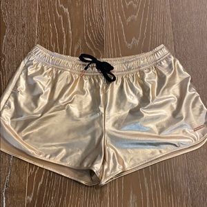 Sweaty Betty Metallic Gold Drawstring Shorts